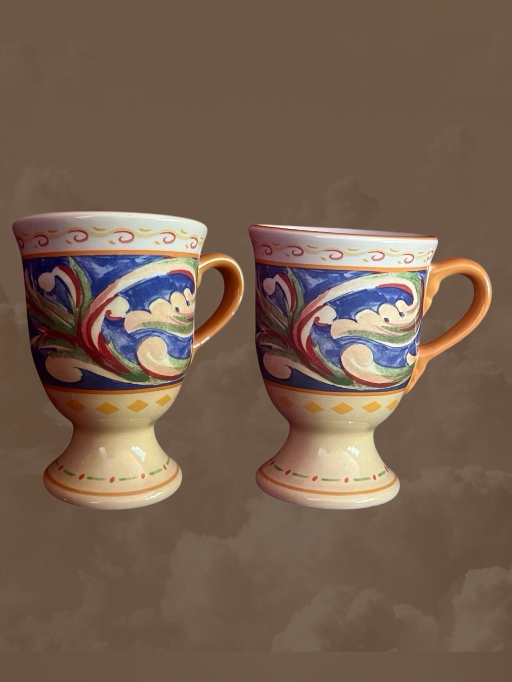 PFALTZGRAFF (2) Villa Della Luna pedestal footed ceramic mug 2004.